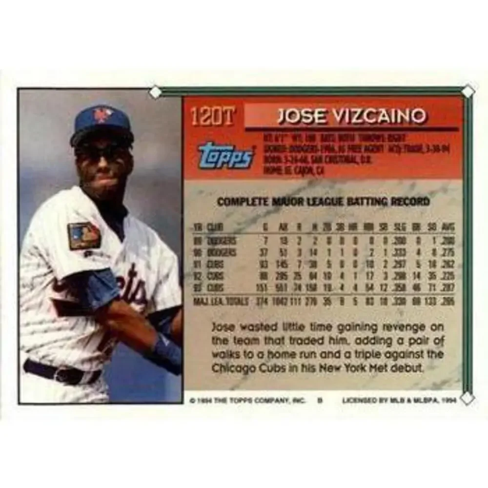1994 Topps Traded Jose Vizcaino 120T New York Mets